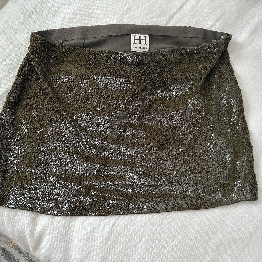 Haute Hippie army green sequin skirt